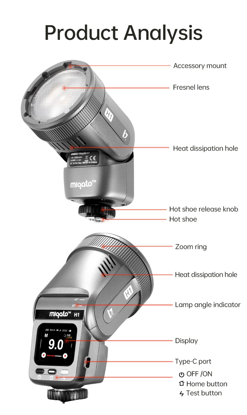 Flash Speedlite Miqato H1 Led JINBEI 2IN1