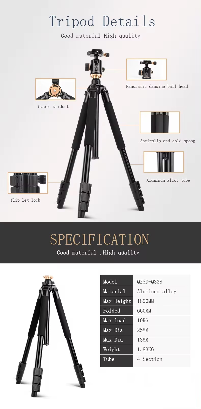 Chân Máy Ảnh Tripod Beike Q-338