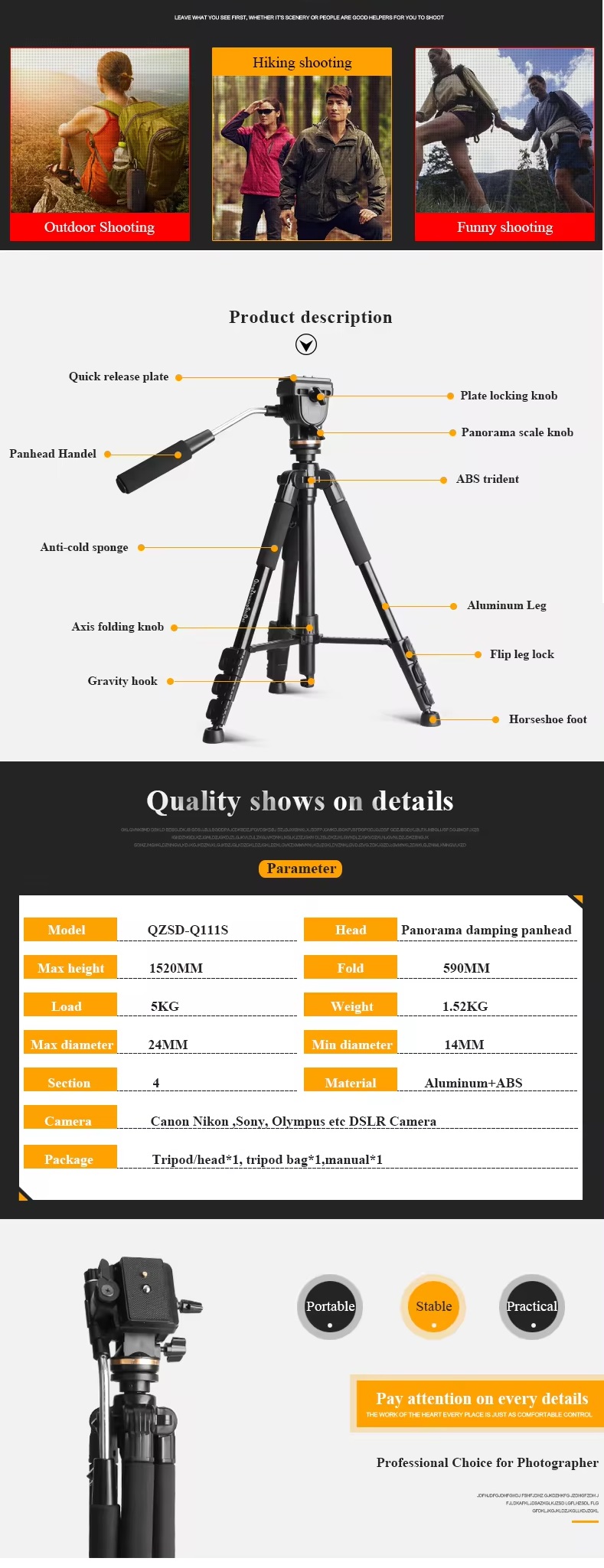 CHÂN MÁY ẢNH TRIPOD BEIKE Q-111S