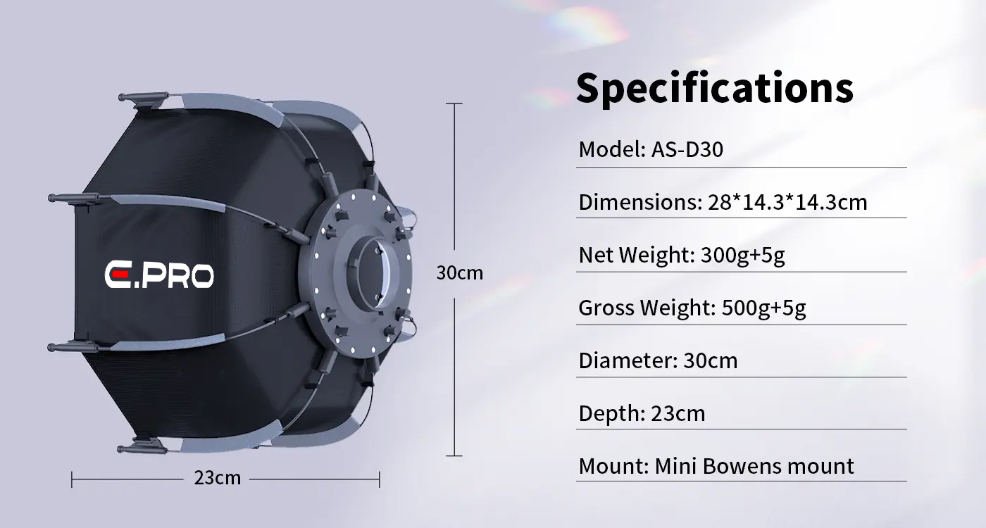 SOFT BOX E.PRO D30 /30cm MINI BOWEN MOUNT 
