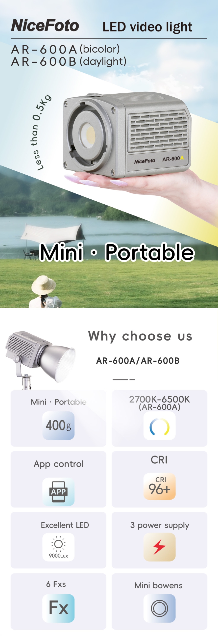 Nicefoto AR-600A Bi Color 2700K-6500K - 60W