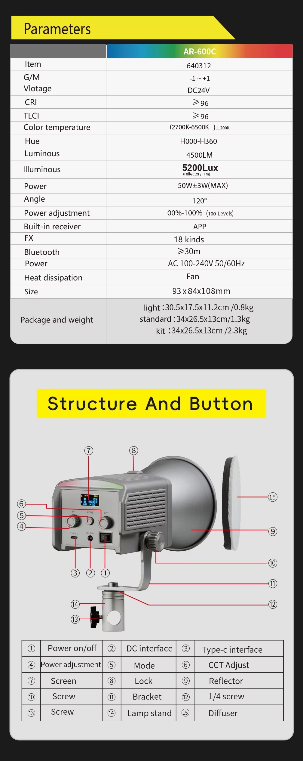 Nicefoto AR-600C 60 Wát xách tay mini RGB LED
