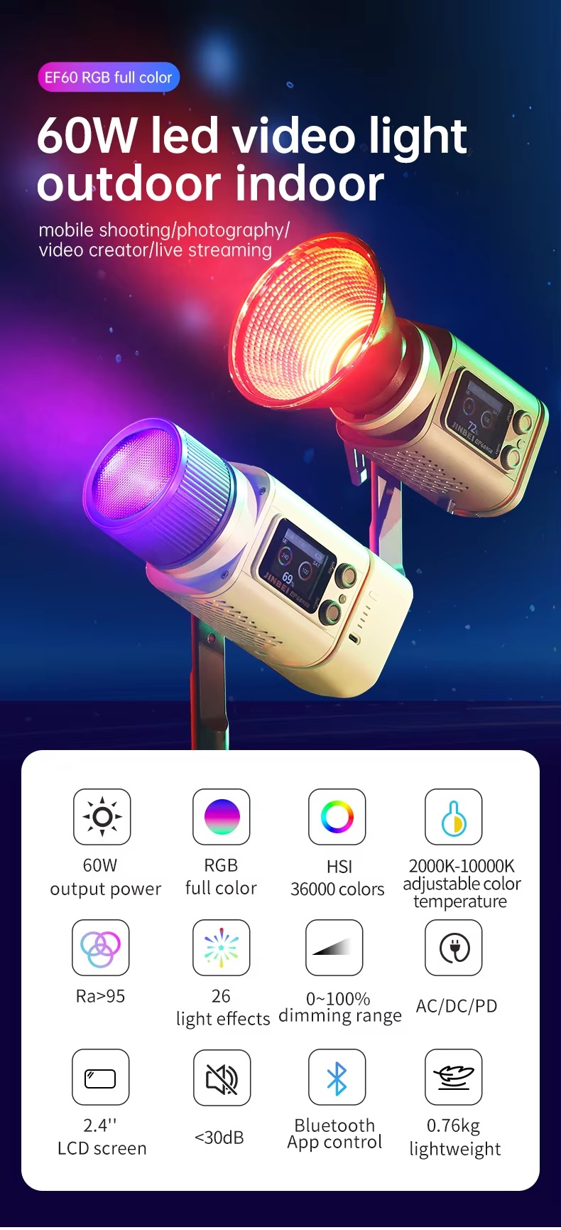 Đèn Jinbei EF-60RGB 60W 