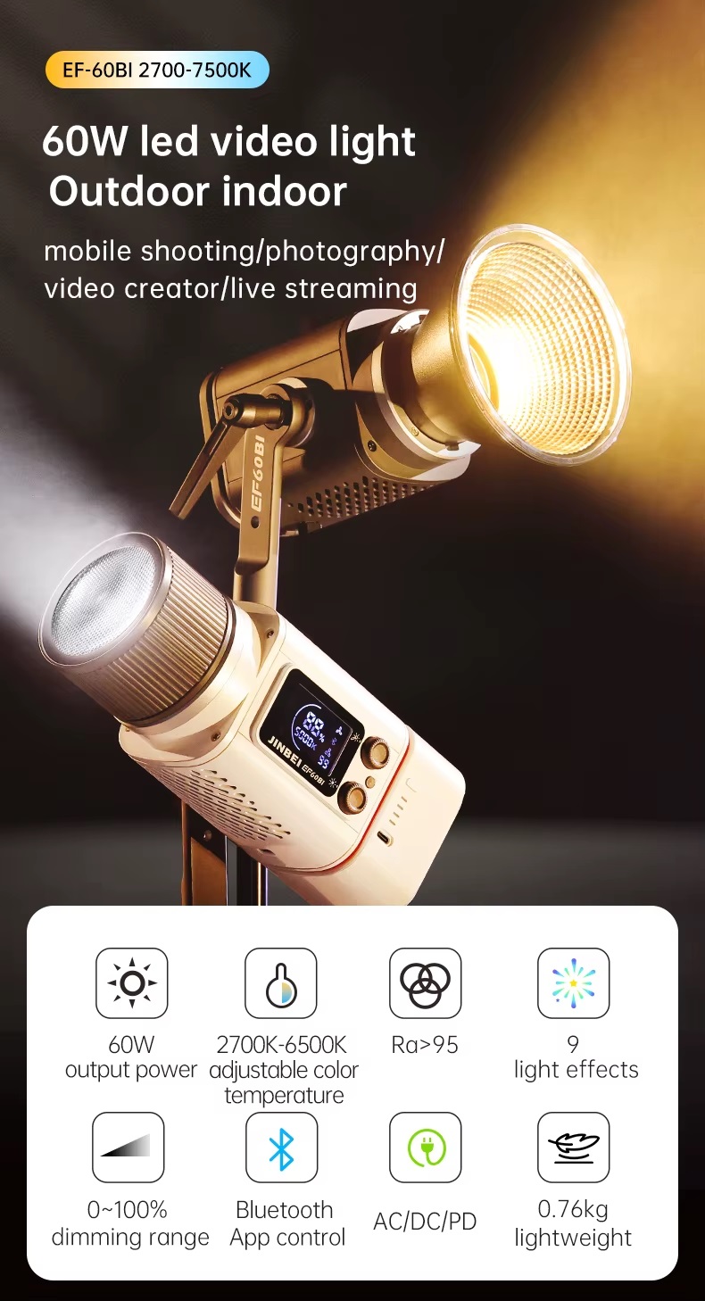 Jinbei EF-60Bi 2700-6500K led trợ sáng cầm tay 