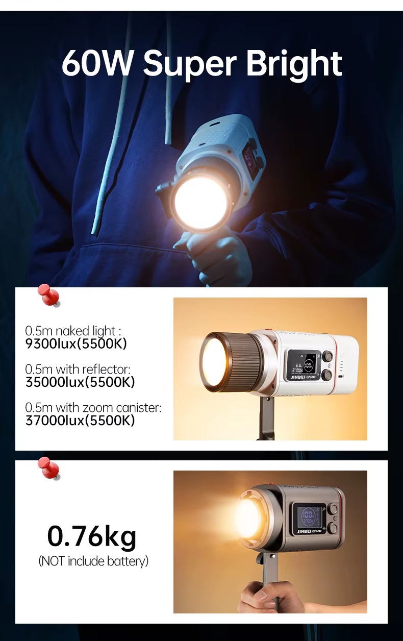 Jinbei EF-60Bi 2700-6500K led trợ sáng cầm tay 