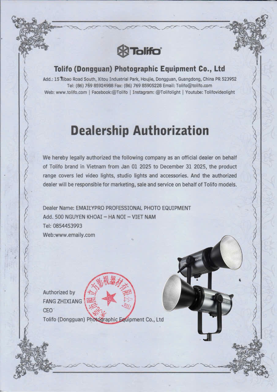 EmailyPro Trở Thành Đại Diện Phân Phối & Bảo Hành Sản Phẩm Tolifo Thiết Bị Video Light Tại Việt Nam