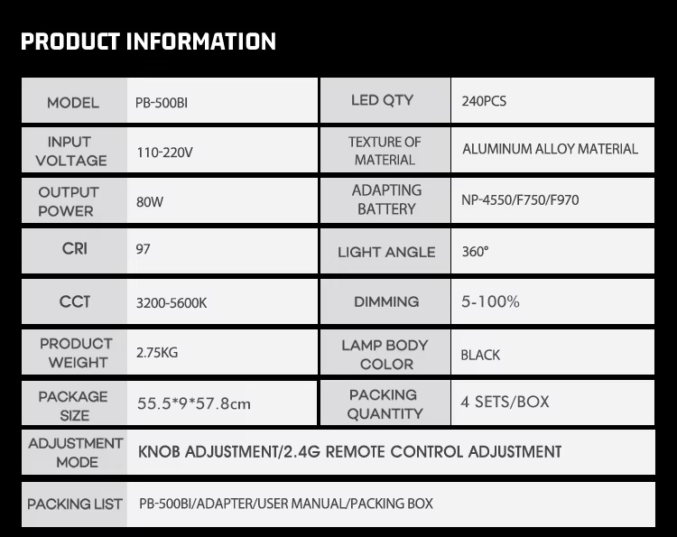 ZSYB LED PB-360Bi 80W Livestream