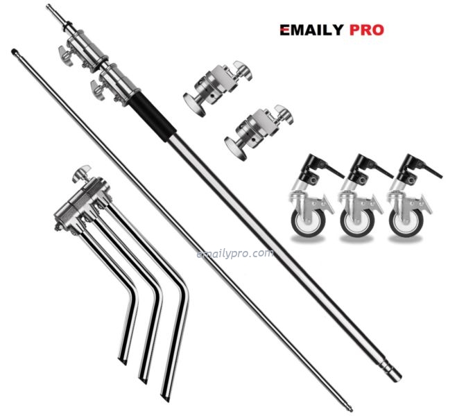 CHÂN ĐÈN C STAND CK-1 INOX + BÁNH XE DI CHUYỂN