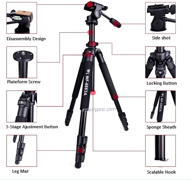 Chân máy ảnh Tripod Weifeng WF-6663A Chính hãng