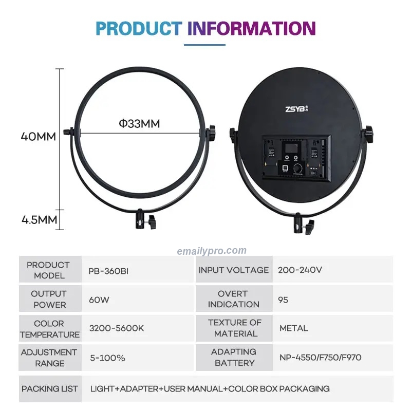 ZSYB LED PB-360Bi 60W  Livestream