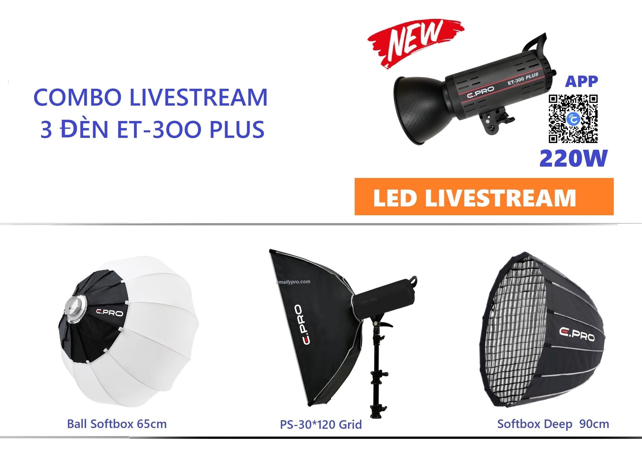 Combo 3 đèn Livestream ET-3OO PLUS