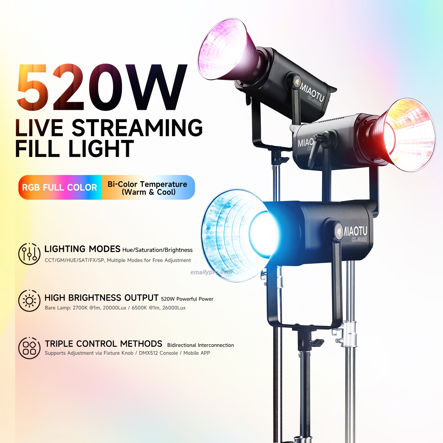 Đèn LED MIAOTU CL-500R RGB 520W Chính Hãng | EMAILY.PRO