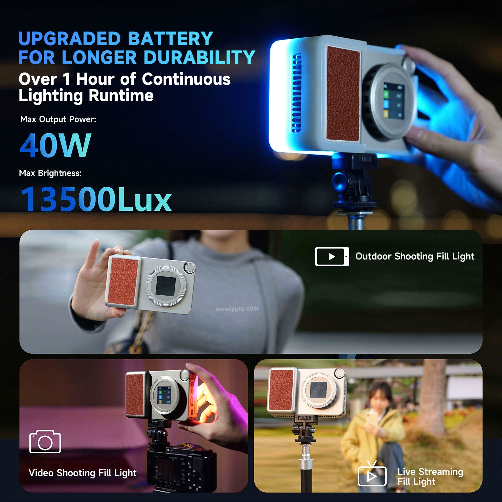 Đèn Chiếu Sáng Camera MIAOTU P40C-MAX – Công Suất 40W, Full RGB
