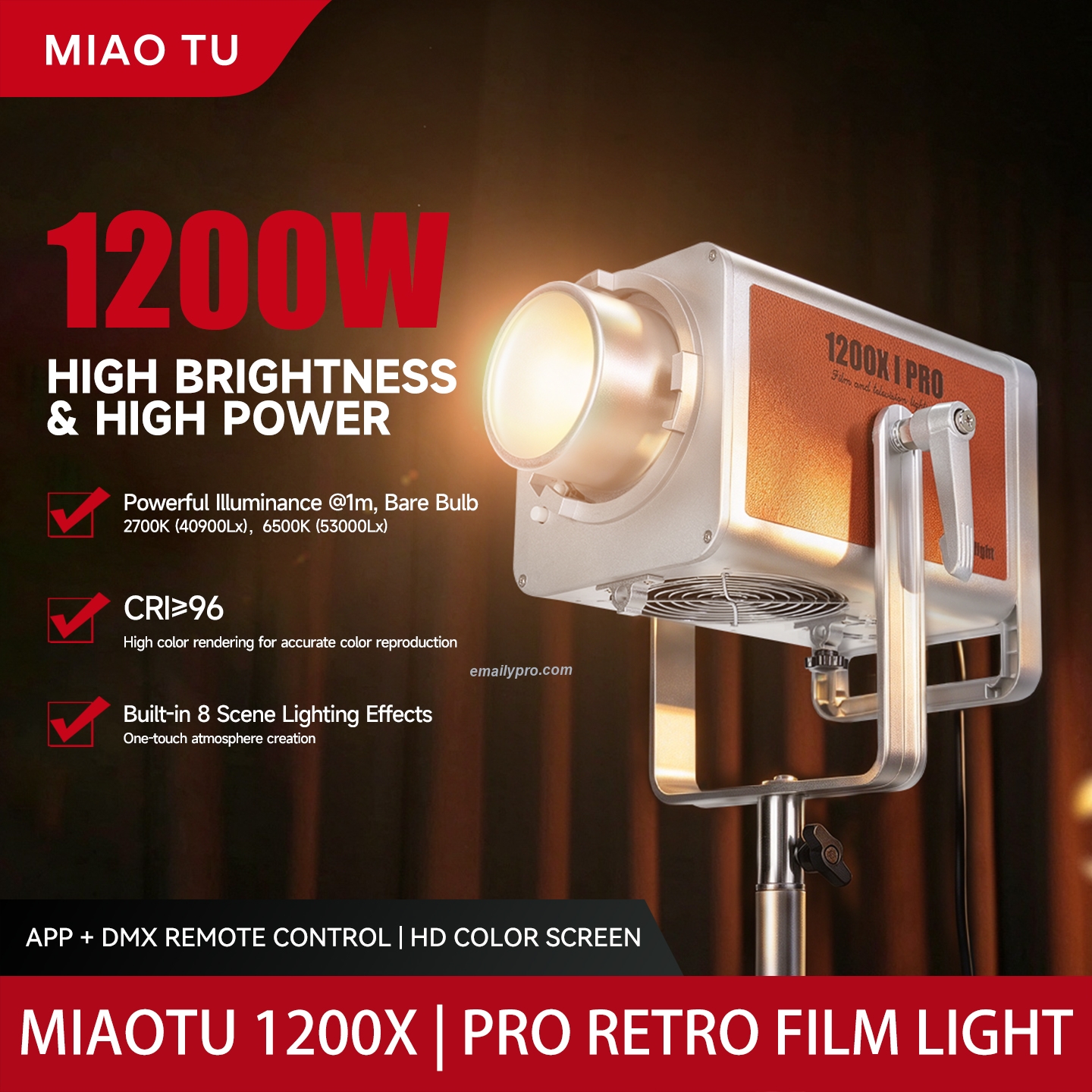 Đèn Studio MIAOTU 1200W Chính Hãng - Hỗ Trợ Điều Khiển App