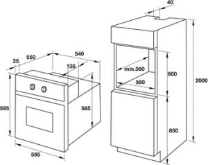 Lò nướng kế hợp hấp âm tủ, Màn hình điều khiển cảm ứng TFT, Tay nắm có đèn, 60 cm, 65 lít