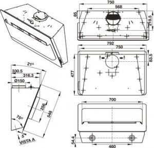 Máy hút mùi gắn tường, Inox kết hợp mặt kính đen, Điều khiển cảm ứng điện tử, 80 cm