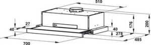 Máy hút mùi âm tủ, Mặt inox kết hợp kính màu đen, 70 cm