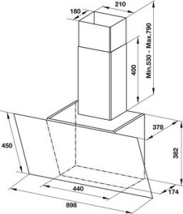Mát hút mùi gắn tường, Mặt kính đen, điều khiển bằng cảm ứng trên mặt kính, 90 cm