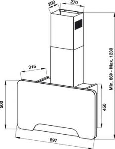 Mát hút mùi gắn tường, Mặt kính đen, điều khiển bằng cảm ứng trên mặt kính, 90 cm