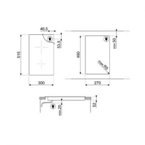 Bếp, Bếp từ, điều khiển cảm ứng, vát cạnh, 300 mm, Smeg