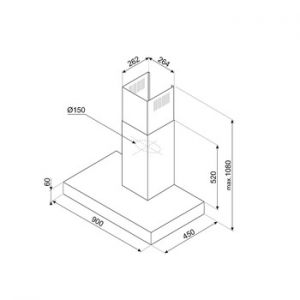 Mát hút mùi gắn tường, 900 mm, Smeg