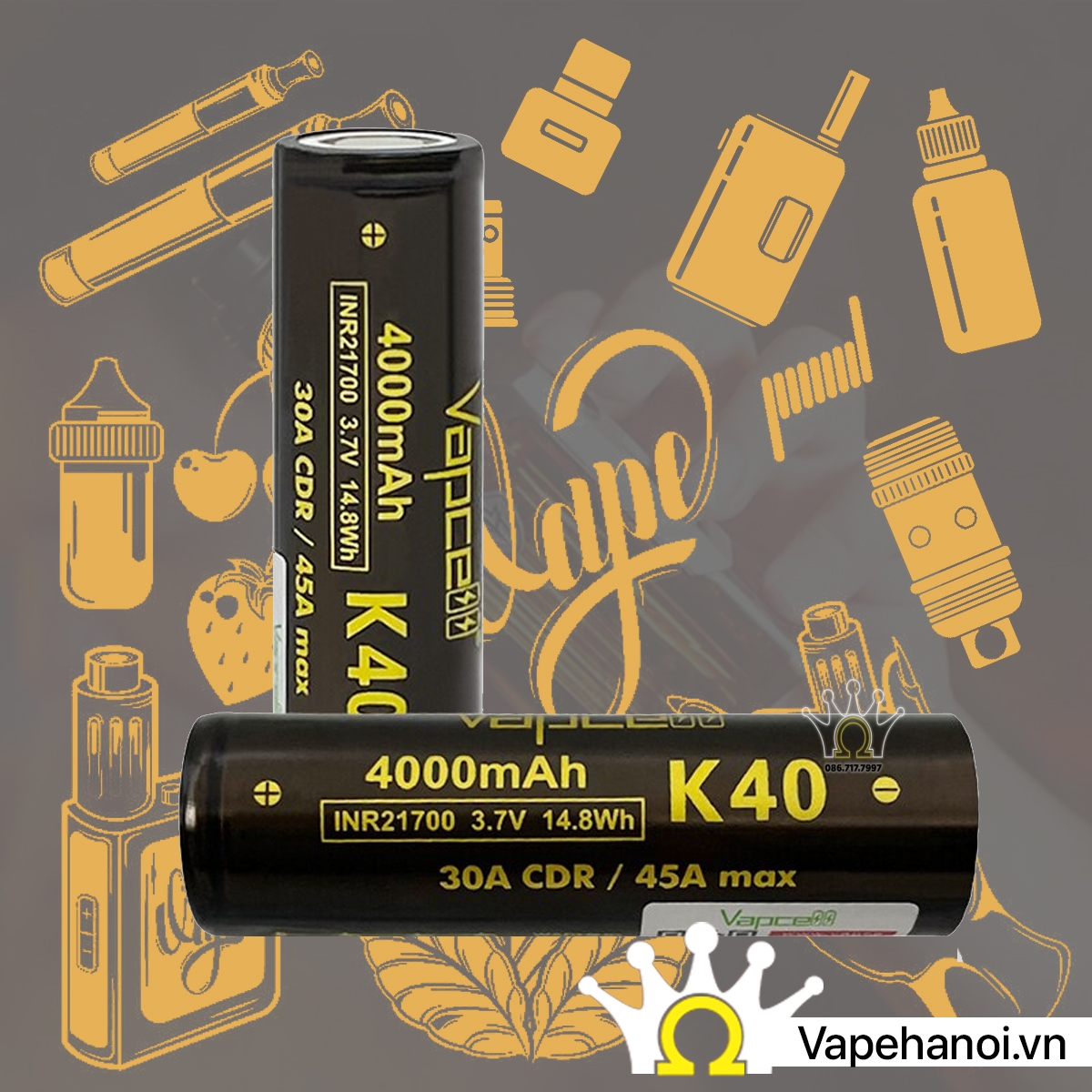 Pin Vape Vapcell K40 4000Mah 30A/45A Chính Hãng