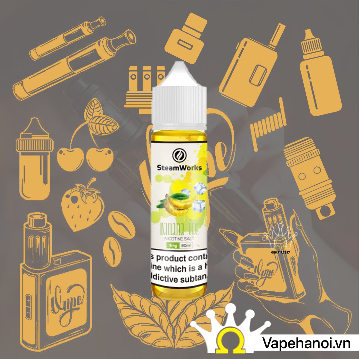 Tinh Dầu Freebase SteamWorks Chuối Lạnh 60ml (3mg) Chính Hãng