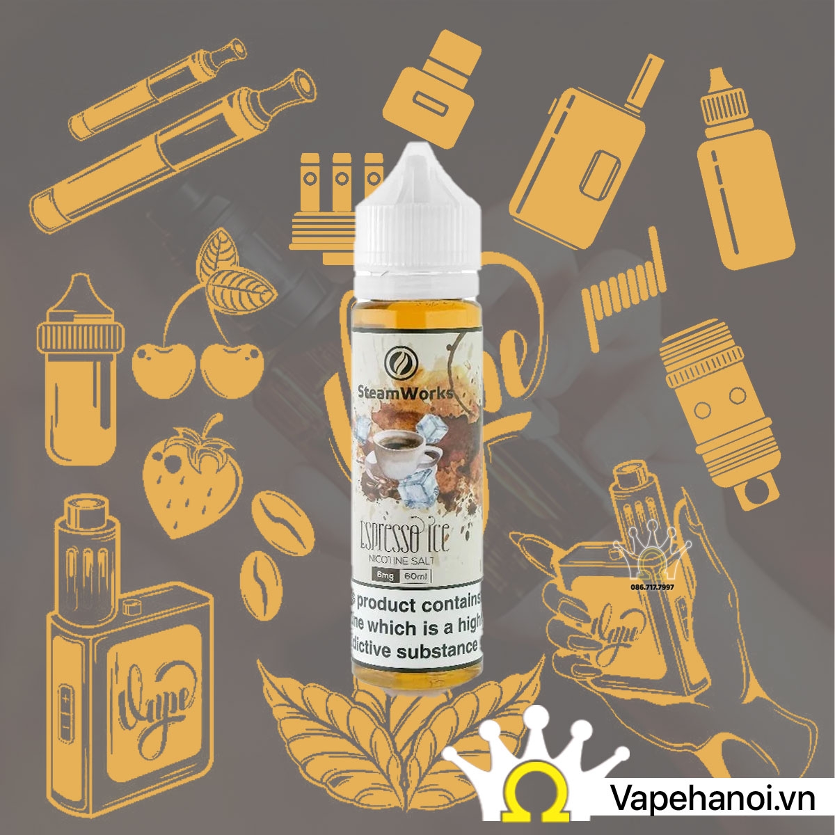 Tinh Dầu Freebase SteamWorks Cà Phê Sữa Lạnh 60ml (3mg) Chính Hãng