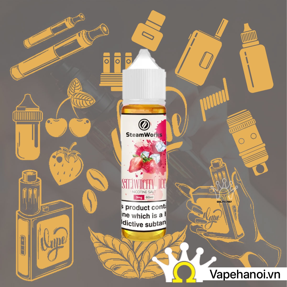 Tinh Dầu Freebase SteamWorks Dâu Lạnh 60ml (3mg) Chính Hãng