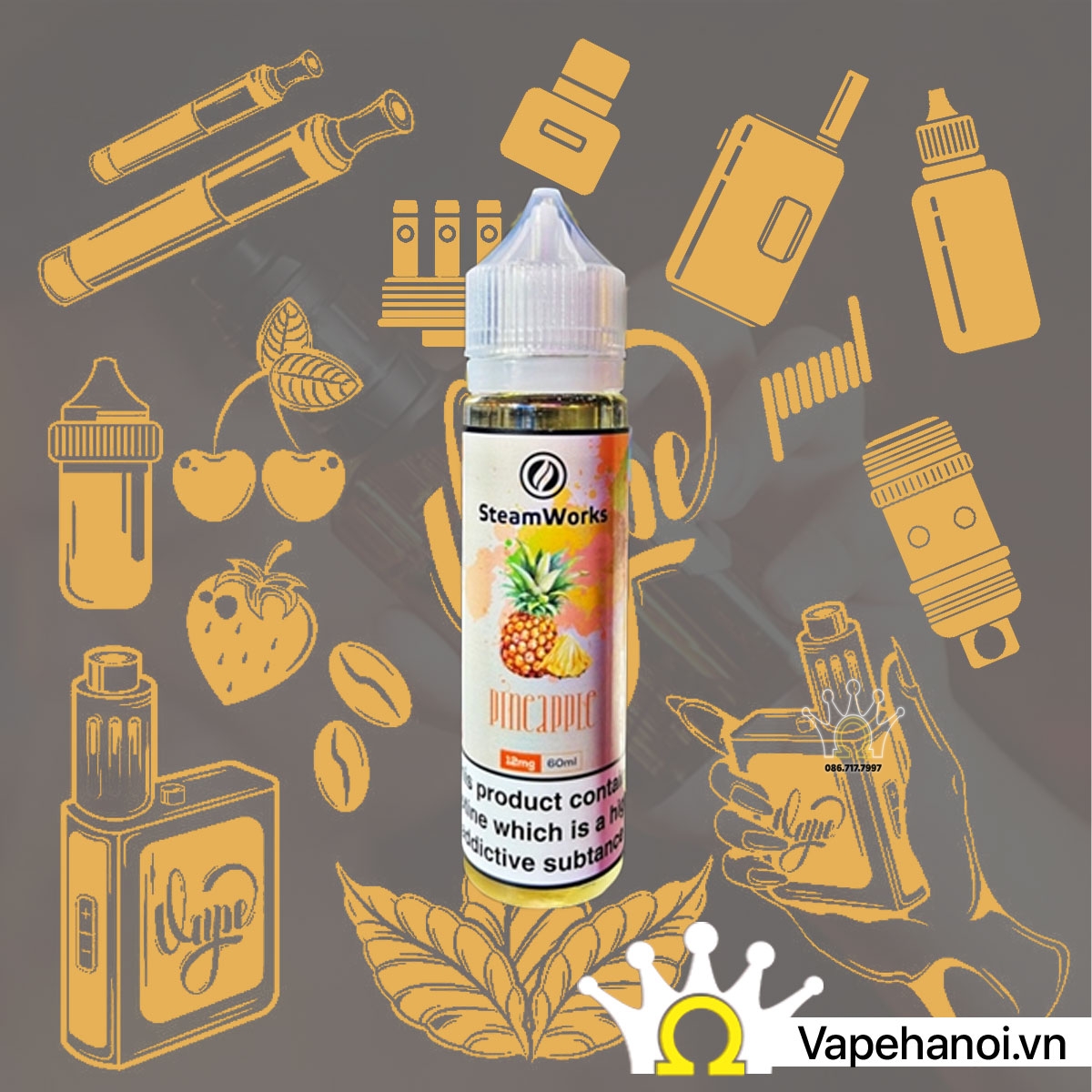 Tinh Dầu Freebase SteamWorks Dứa Lạnh 60ml (3mg) Chính Hãng