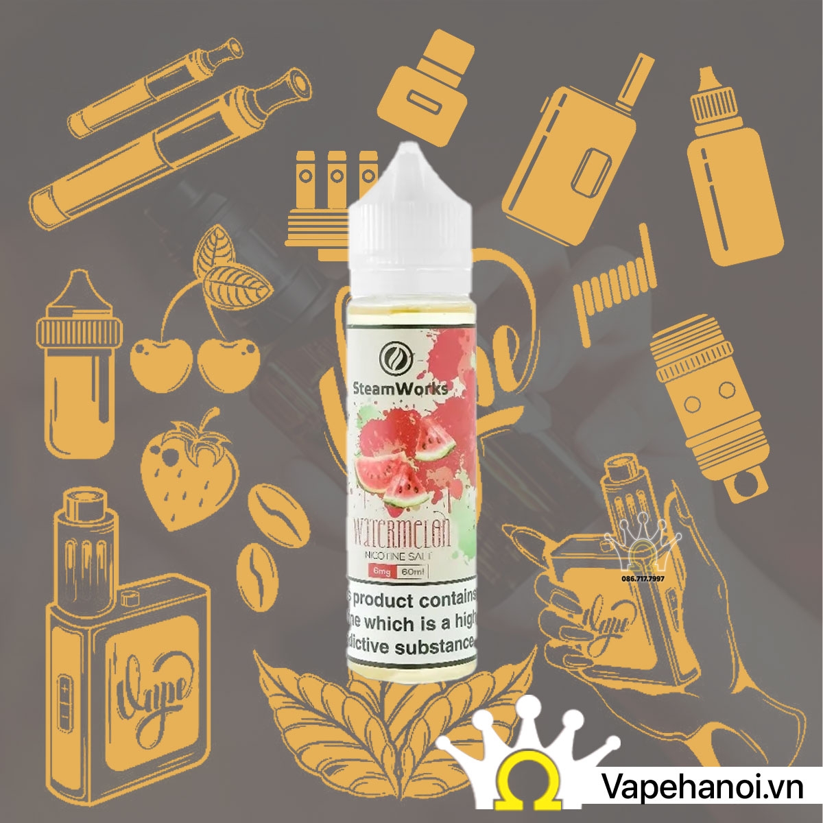 Tinh Dầu Freebase SteamWorks Dưa Hấu Lạnh 60ml (3mg) Chính Hãng