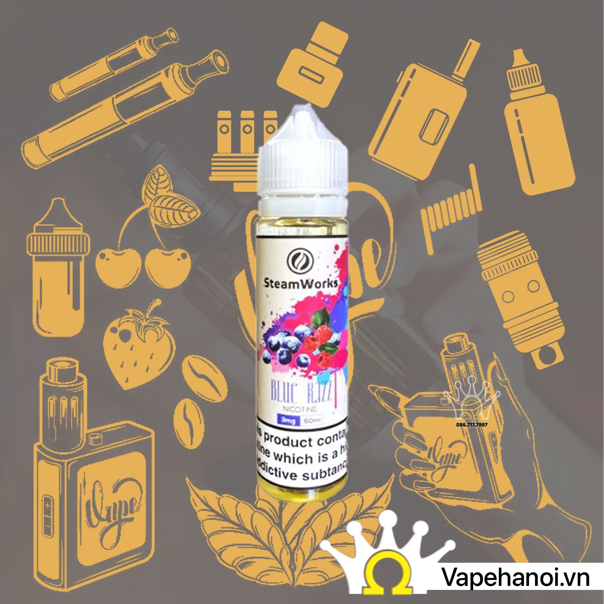 Tinh Dầu Freebase SteamWorks Mâm Xôi Lạnh 60ml (3mg) Chính Hãng