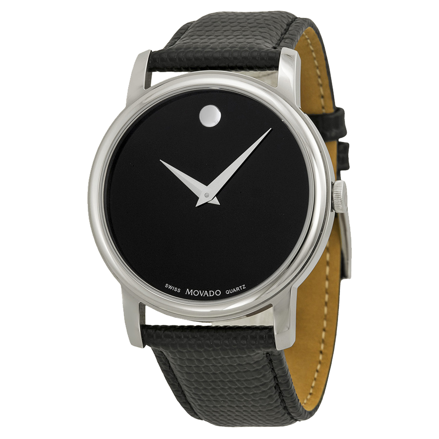 Museum Black Dial Black Leather Strap Men's Watch