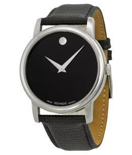 Museum Black Dial Black Leather Strap Men's Watch