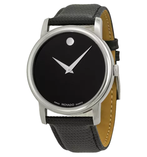 Museum Black Dial Black Leather Strap Men's Watch