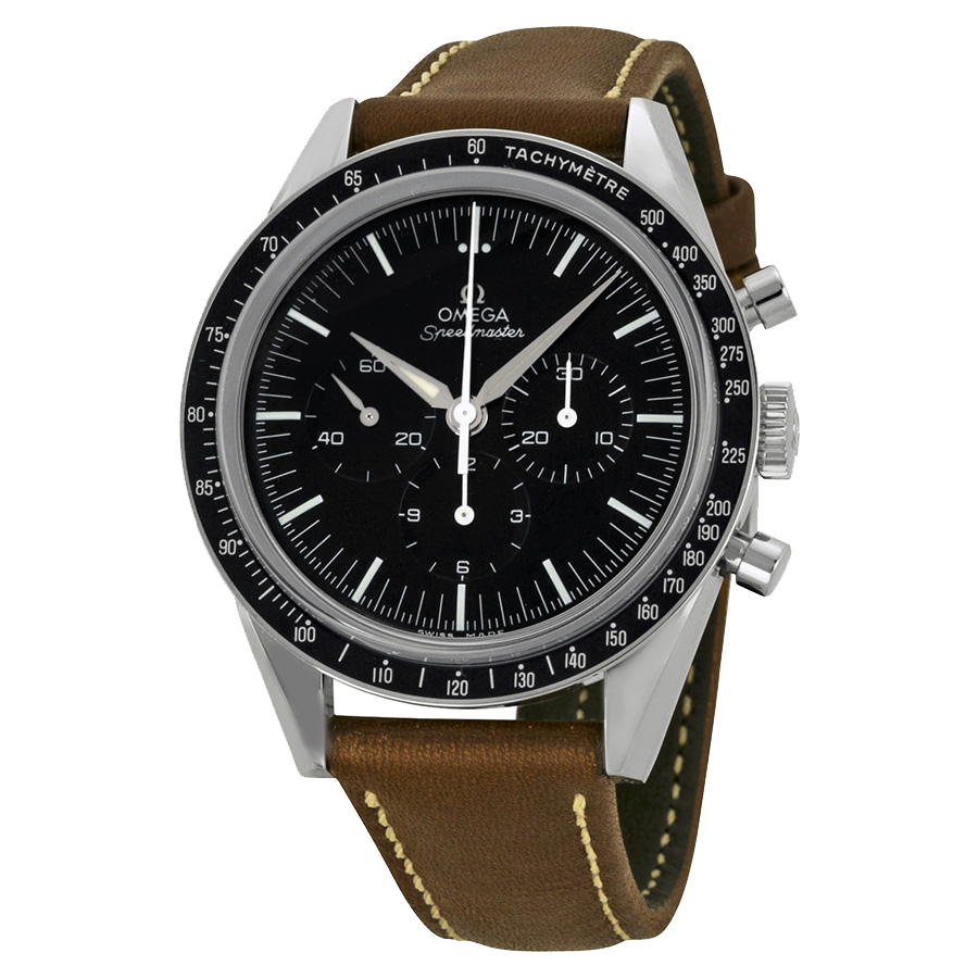 Speedmaster Moonwatch Black Dial Brown Leather Men's Watch