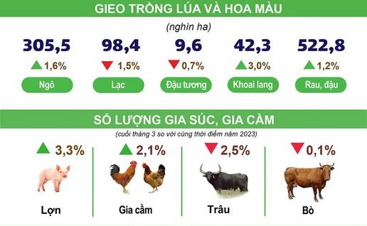 Kết quả sản xuất nông, lâm, thủy sản cả nước quý 1 năm 2024