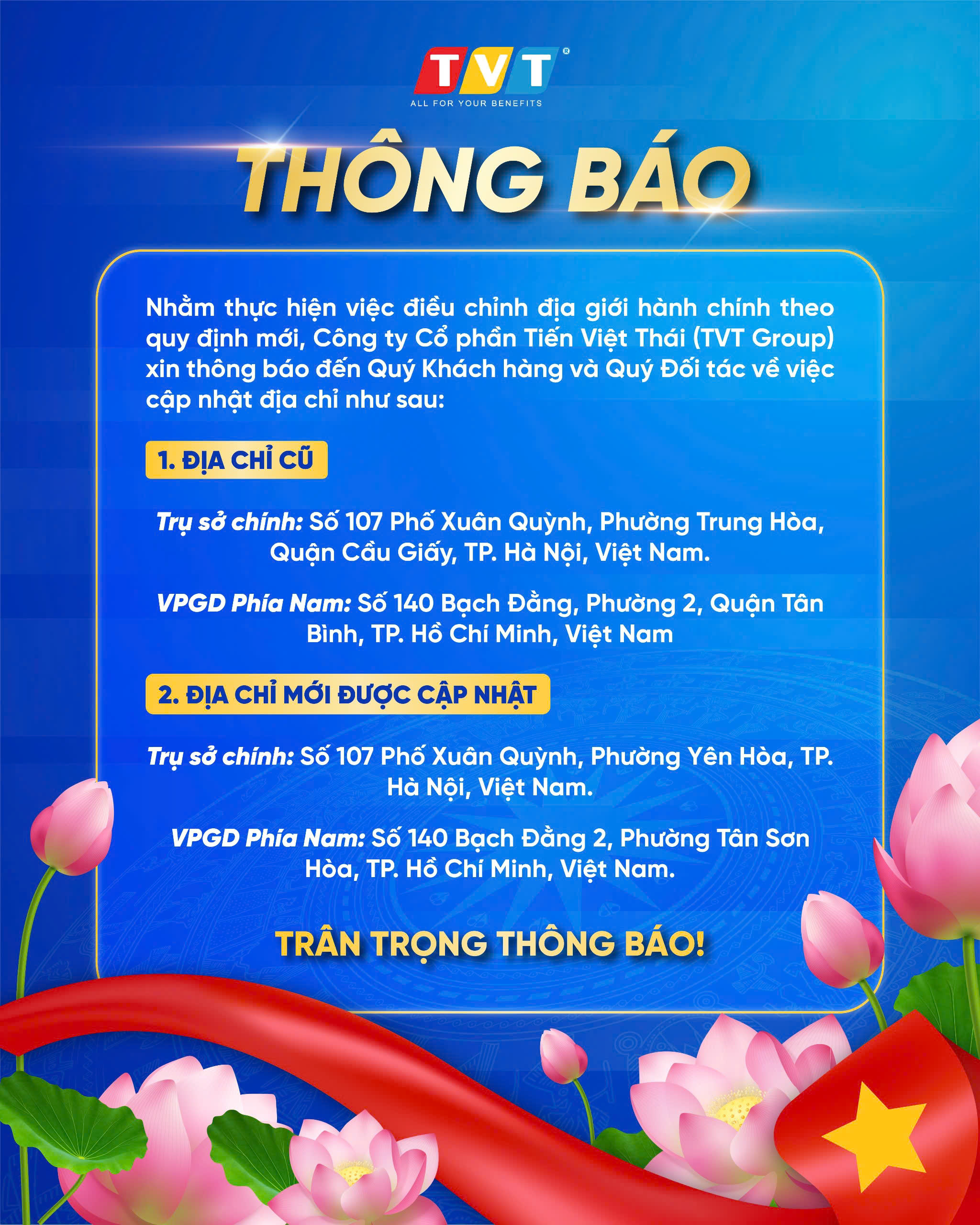 THÔNG BÁO CẬP NHẬT ĐỊA CHỈ