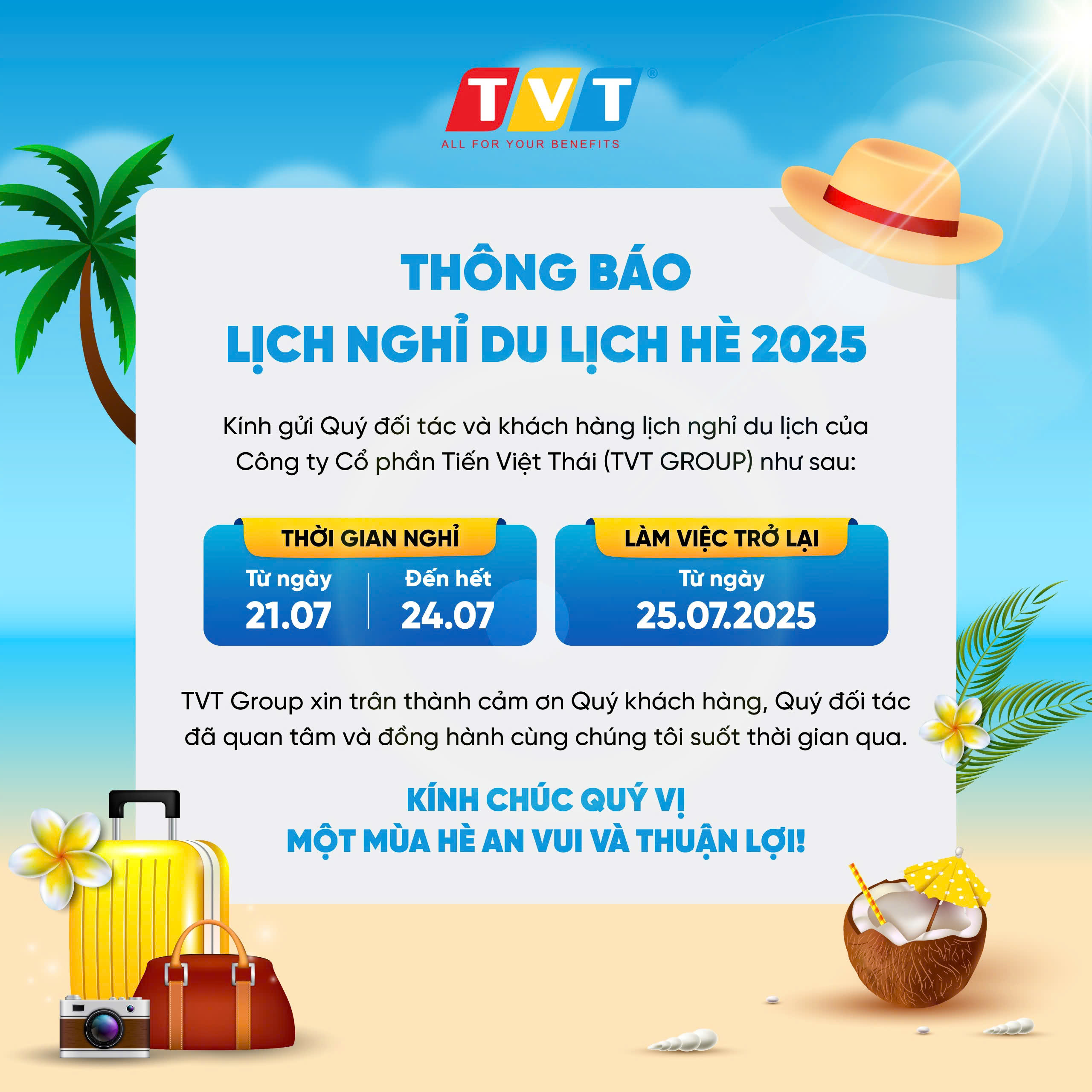 THÔNG BÁO LỊCH NGHỈ DU LỊCH NĂM 2025