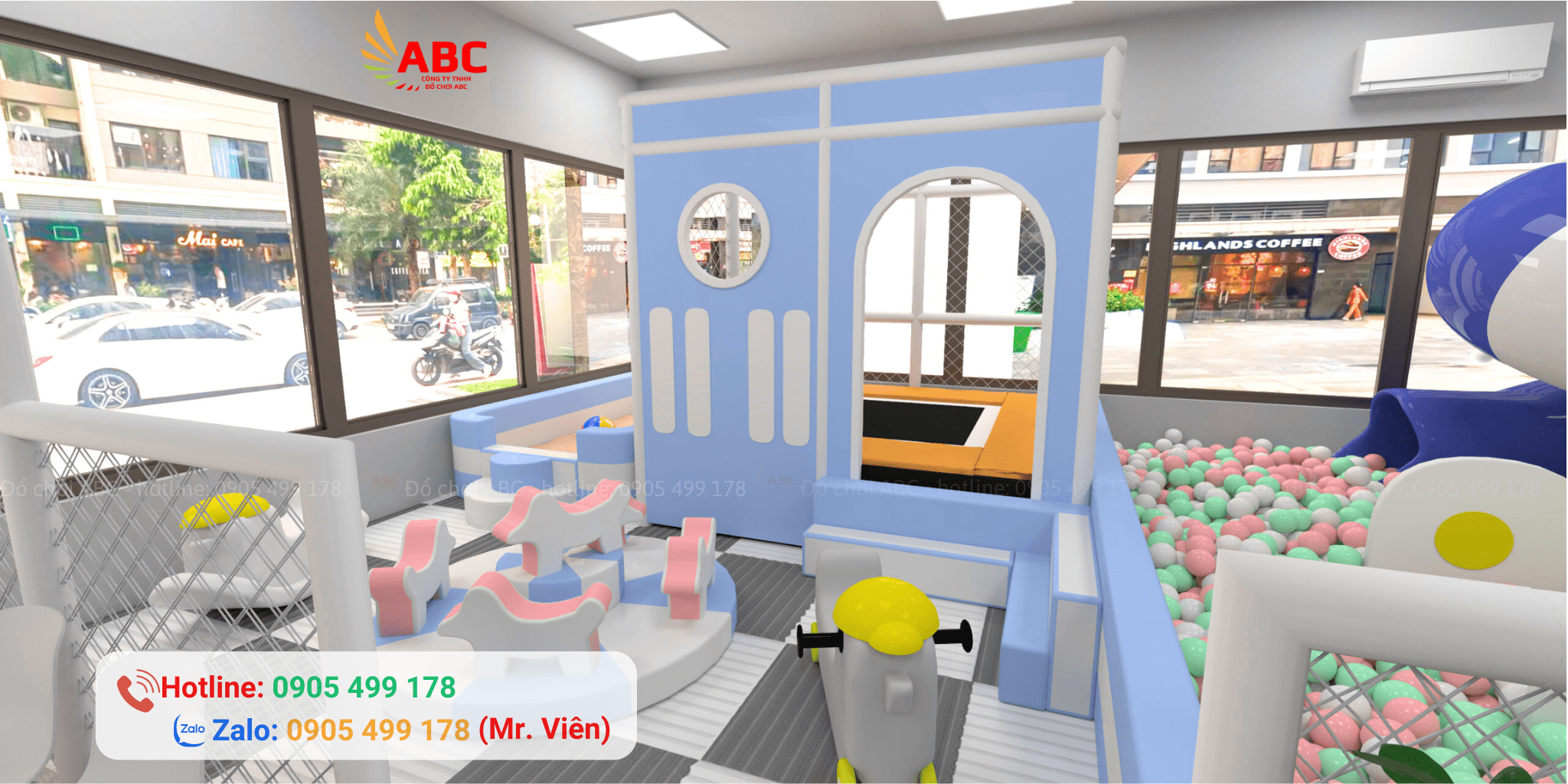 Sàn nhún trampoline, mâm quay là những trò chơi được các bé yêu thích