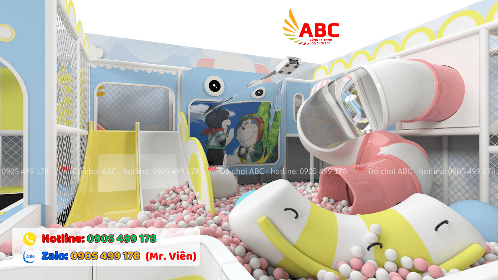 Hồ banh có bập bênh hơi, bóng gai, cầu trượt,.. được các bé yêu thích