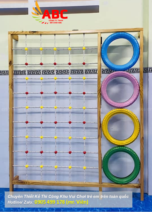 Vách leo núi cho bé kèm leo dây, lốp xe