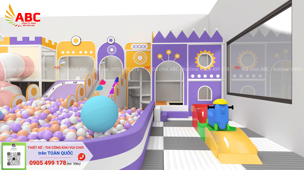 Những hạng mục thiết kế khu vui chơi trẻ em 200m2 tone tím cam