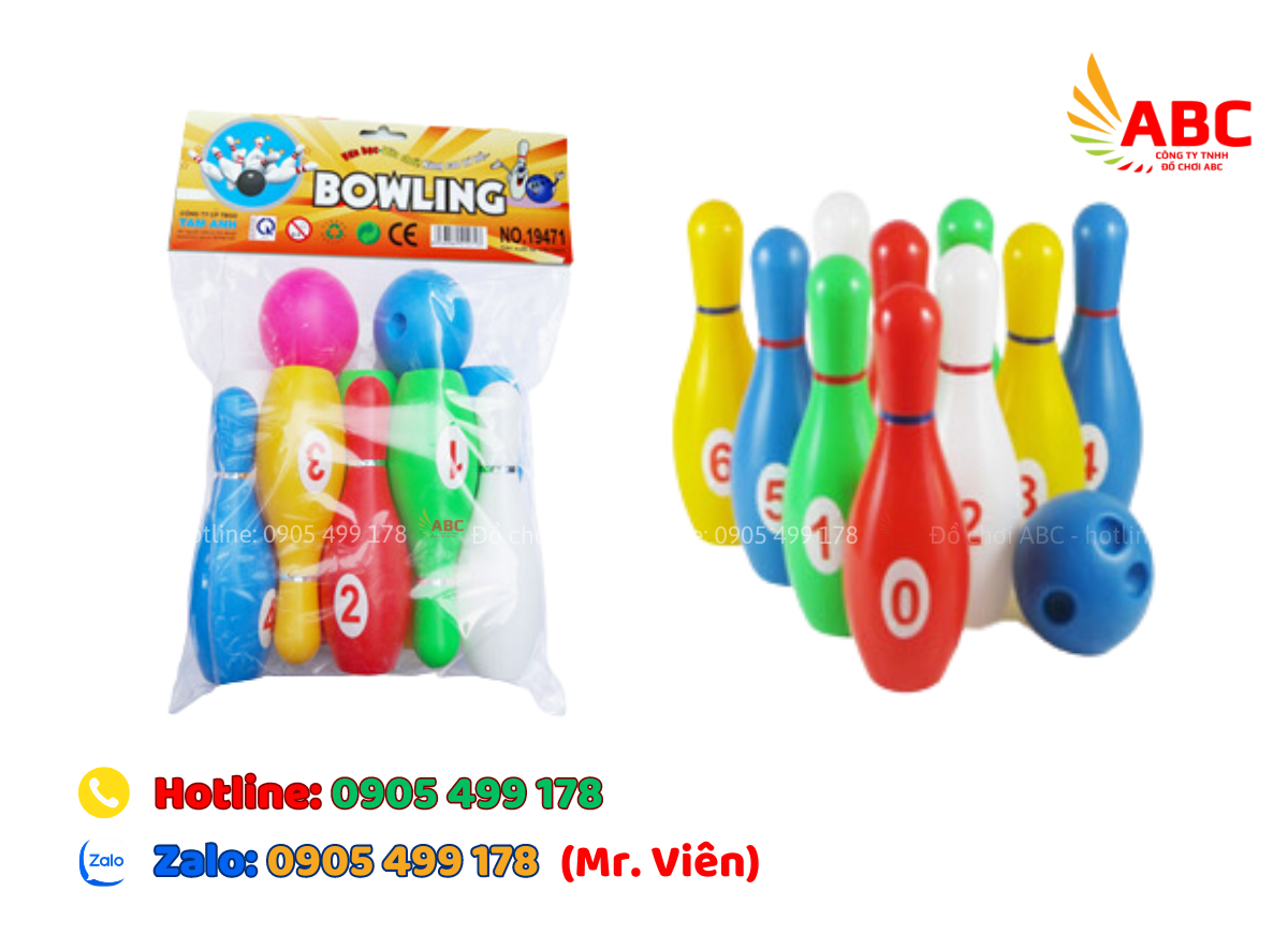 Đồ chơi bowling có 4 màu: đỏ, vàng, xanh lá, xanh dương