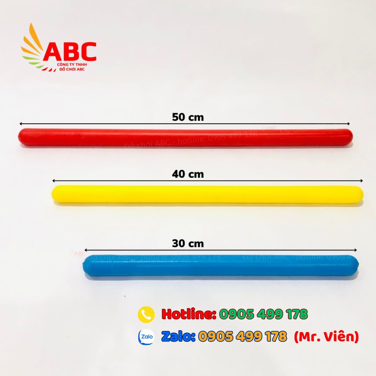 Gậy nhựa có 4 kích thước: 30cm, 40cm, 50cm, 60cm