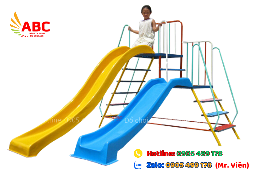 Cầu trượt mầm non 2 máng nhựa cap cấp
