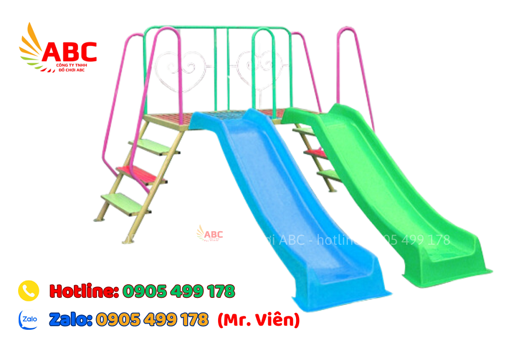 Cầu trượt 2 máng làm bằng nhựa composite cao cấp. Sắt chắc chắn + sơn tĩnh điện bền đẹp, lâu phai