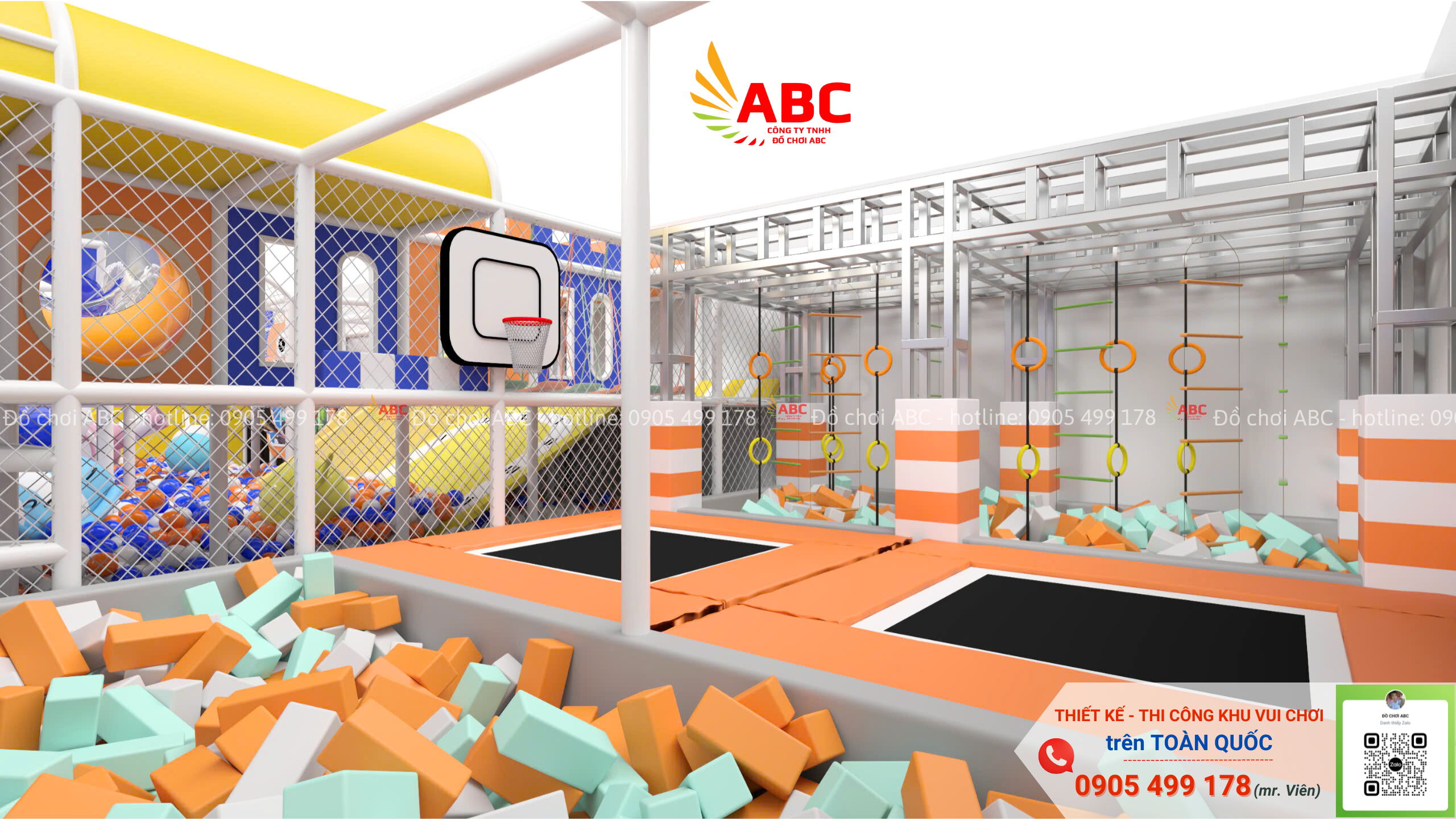 2 sàn nhún trampoline kết hợp cùng tường leo núi đầy thử thách