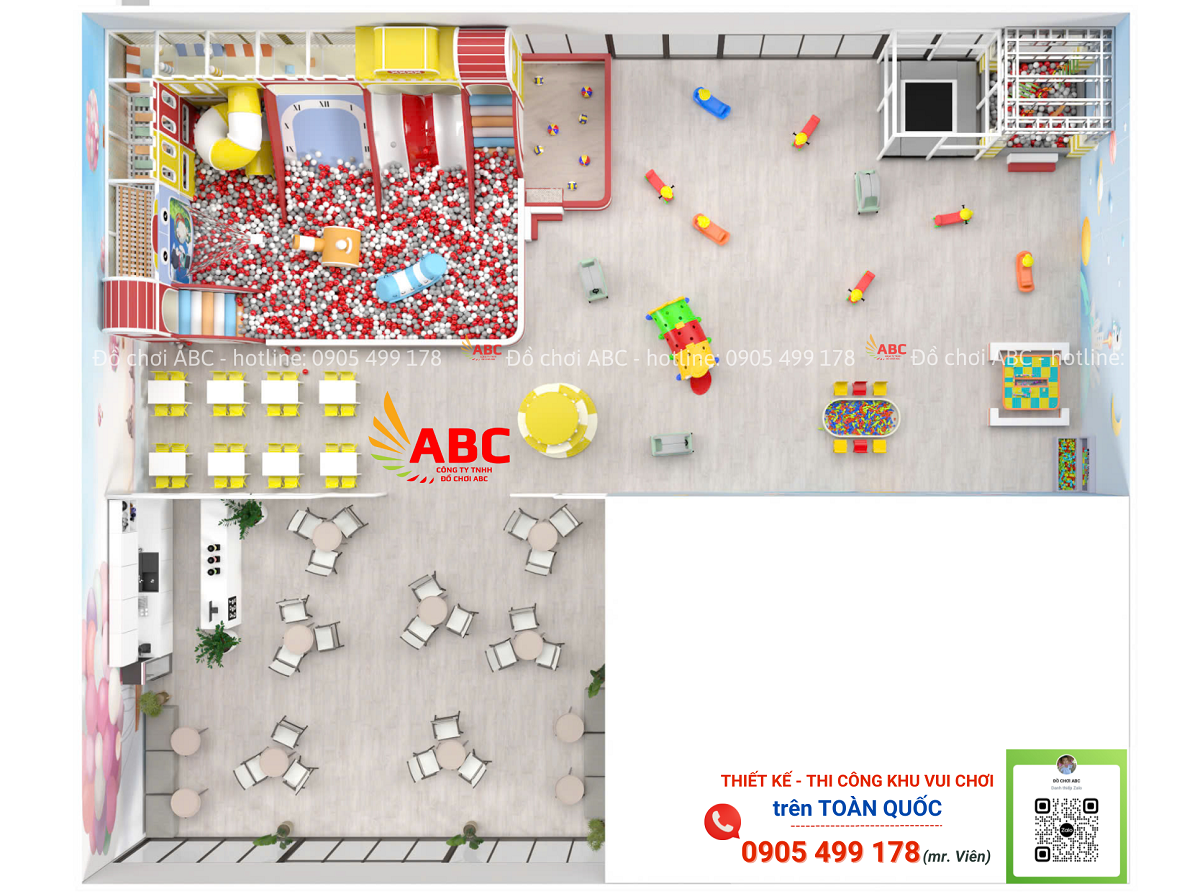 Mô Hình Quán Cafe Kết Hợp Khu Vui Chơi Trẻ Em Hiện Đại