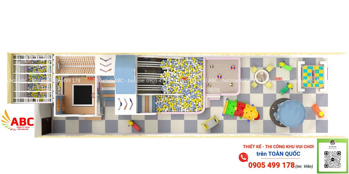 Thiết Kế Khu Vui Chơi Màu Pastel có kích thước 5x20m